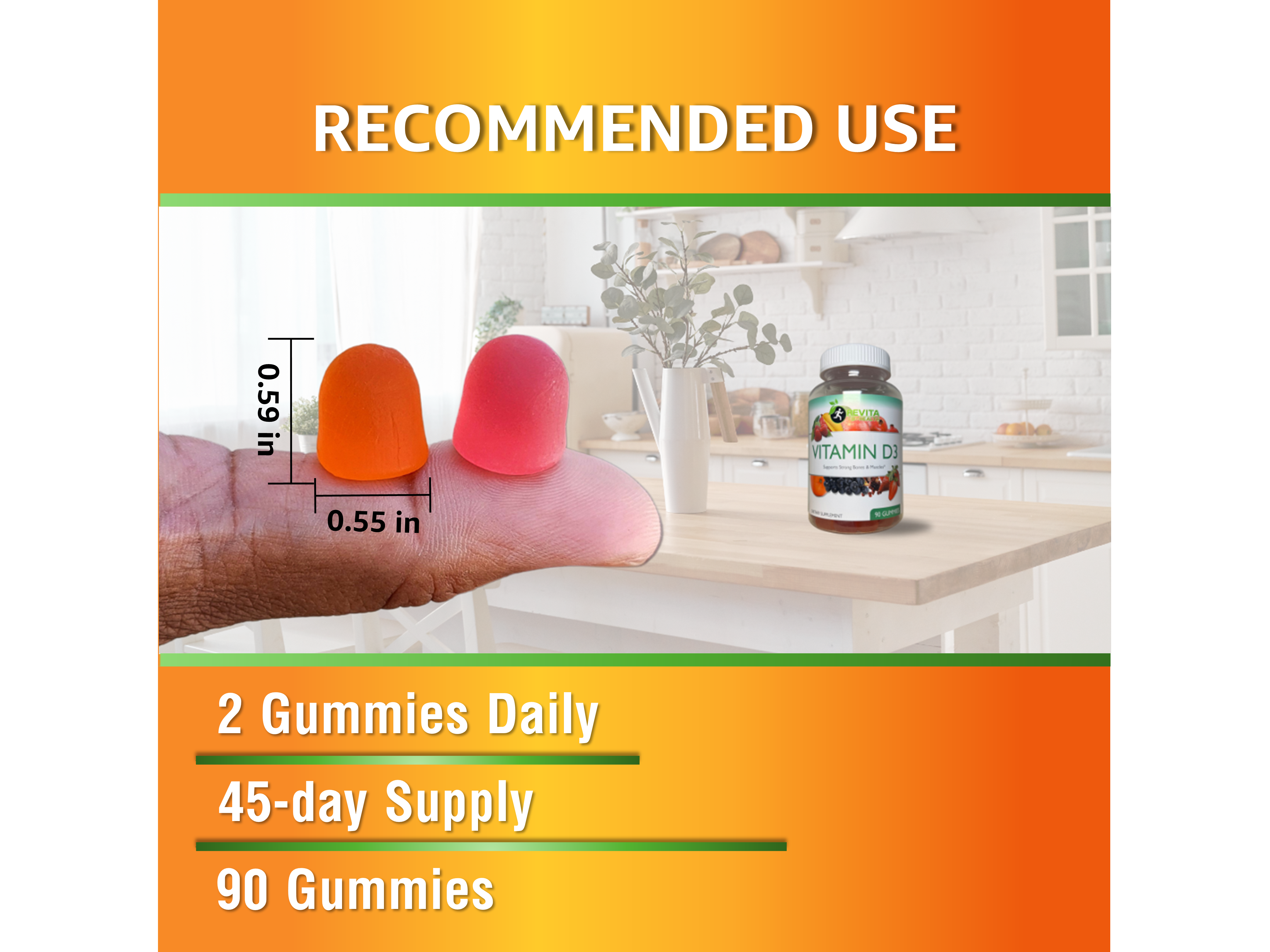 Vitamin D3 2000 IU (50 mcg) Gummy Per Serving for Adults