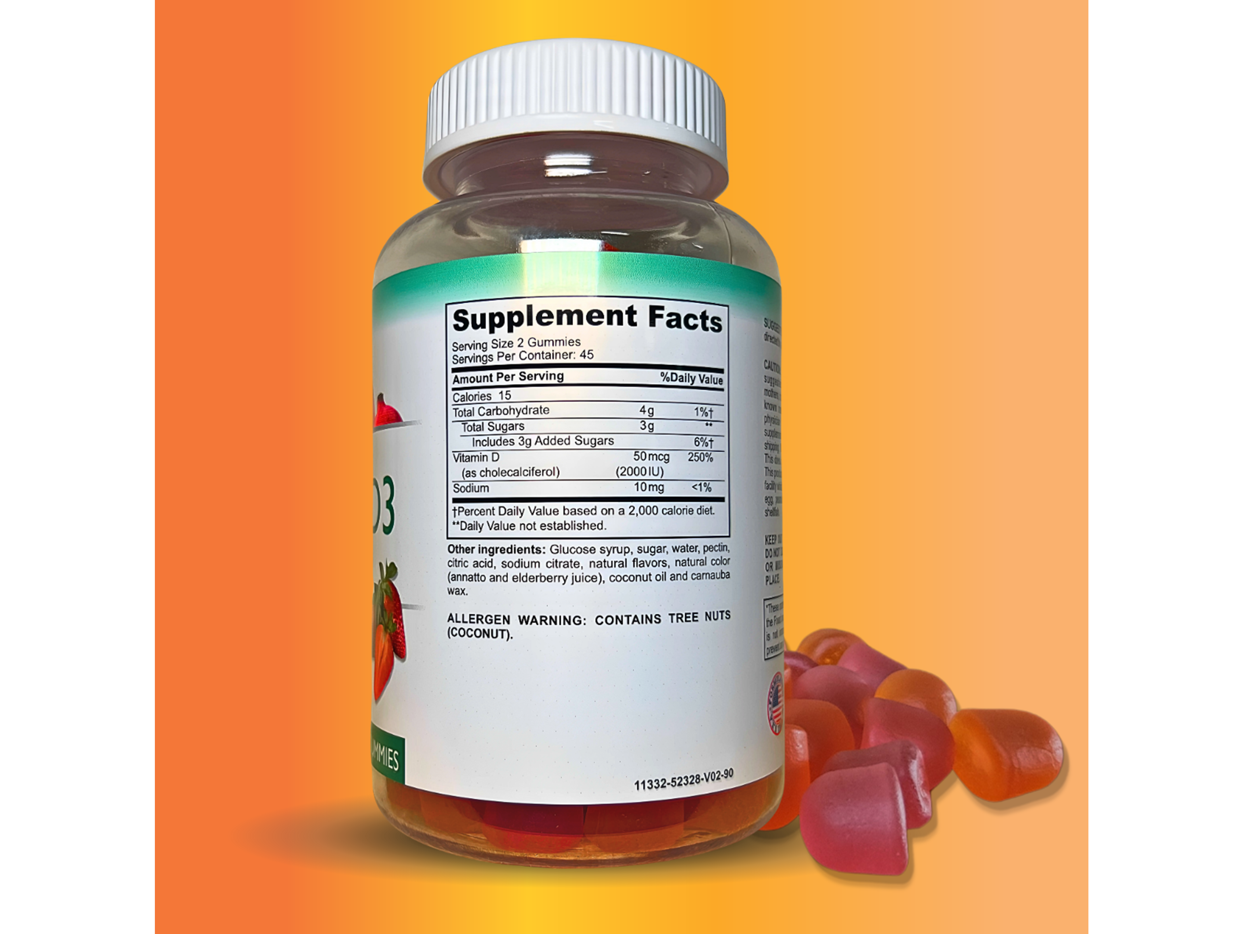 Vitamin D3 2000 IU (50 mcg) Gummy Per Serving for Adults