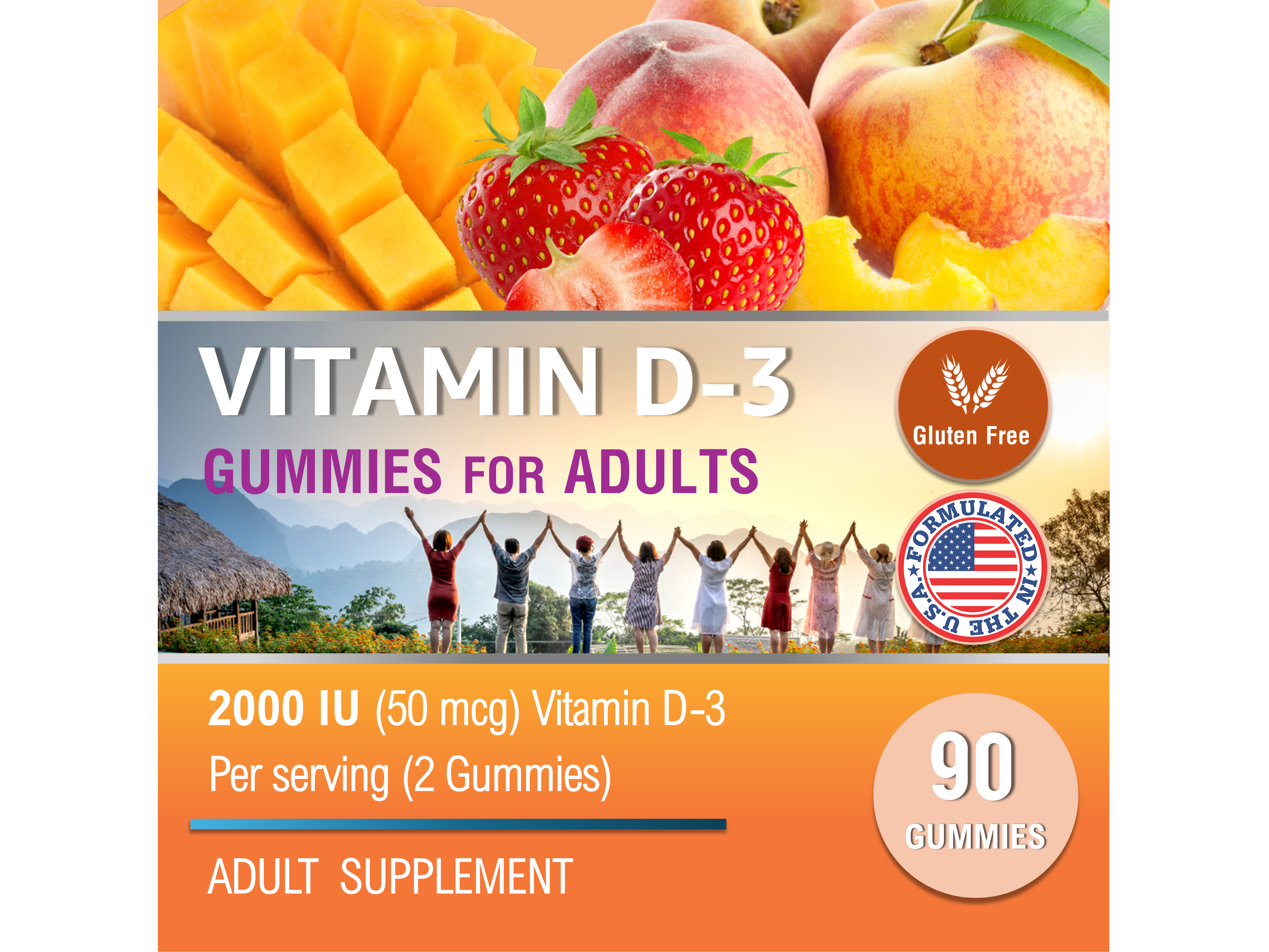 Vitamin D3 2000 IU (50 mcg) Gummy Per Serving for Adults