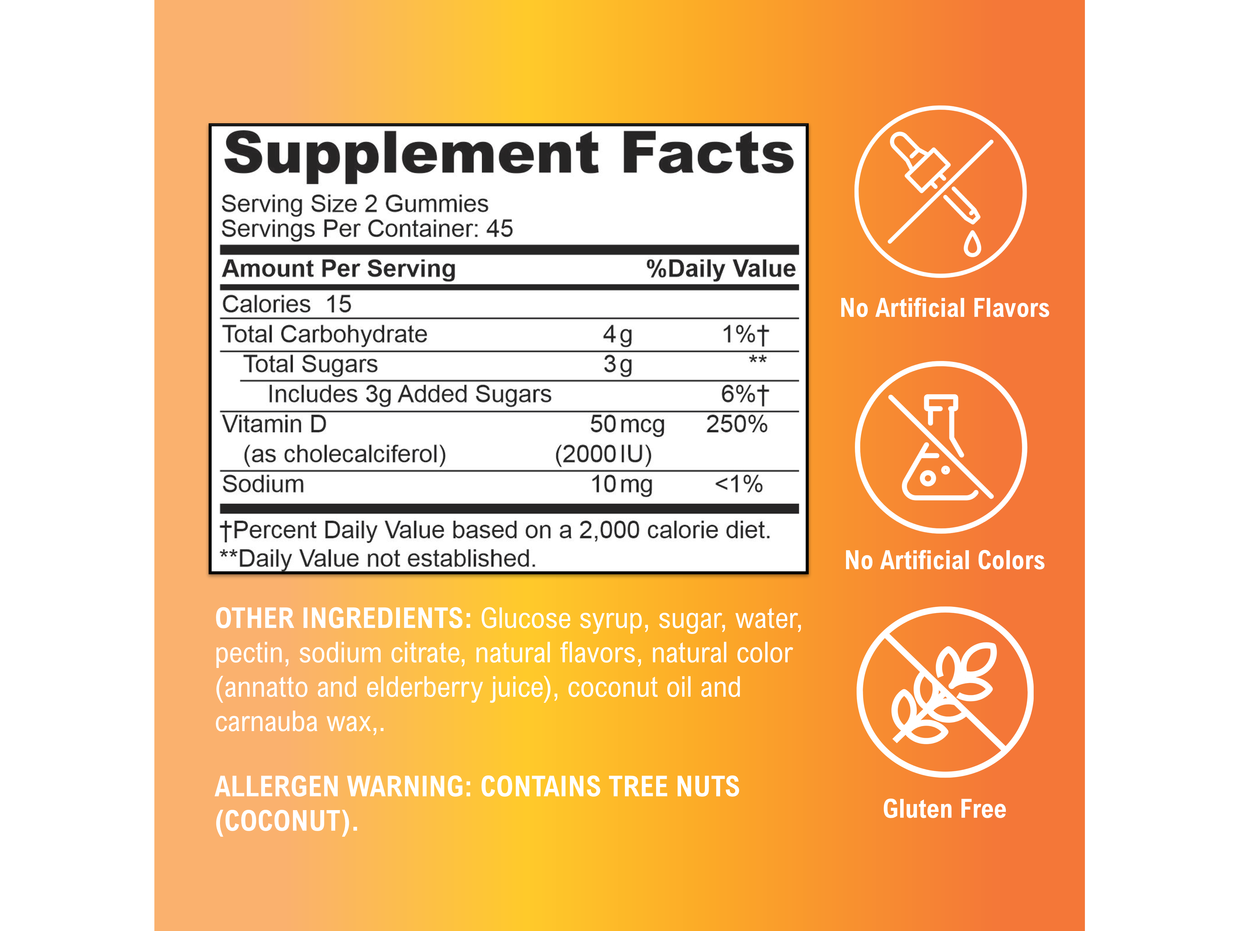 Vitamin D3 2000 IU (50 mcg) Gummy Per Serving for Adults